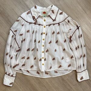 Farm Rio Horse Embroidered Cotton Button-Up Shirt